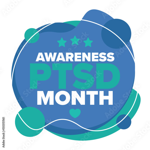 PTSD Awareness Month in June. Post Traumatic Stress Disorder. Celebrated annual in United States. Medical health care and awareness design. Poster, card, banner and background. Vector illustration