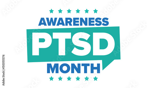 PTSD Awareness Month in June. Post Traumatic Stress Disorder. Celebrated annual in United States. Medical health care and awareness design. Poster, card, banner and background. Vector illustration