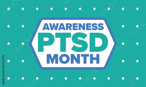PTSD Awareness Month in June. Post Traumatic Stress Disorder. Celebrated annual in United States. Medical health care and awareness design. Poster, card, banner and background. Vector illustration
