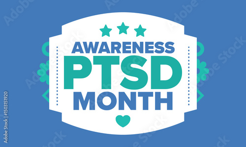 PTSD Awareness Month in June. Post Traumatic Stress Disorder. Celebrated annual in United States. Medical health care and awareness design. Poster, card, banner and background. Vector illustration