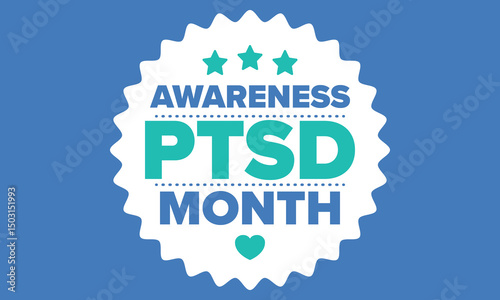 PTSD Awareness Month in June. Post Traumatic Stress Disorder. Celebrated annual in United States. Medical health care and awareness design. Poster, card, banner and background. Vector illustration