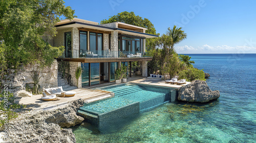 Luxurious oceanfront property with stunning views and modern architecture  perfect