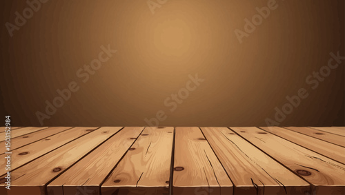 Plank wood floor with smooth brown wall gradient, ideal for clean product presentations, digital mockups and branding design