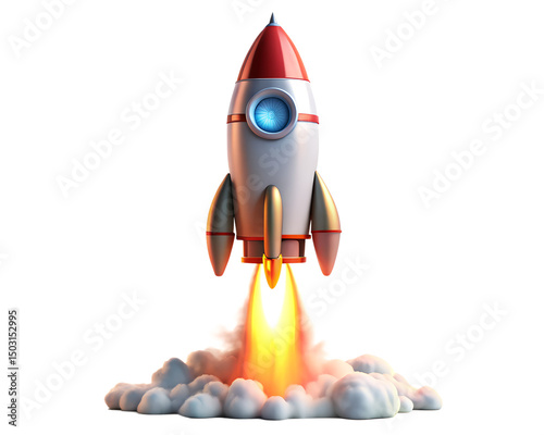 rocket on the moon isolated on white background. PNG Transparent file type with high definition quality And vibrant color grading Available.
