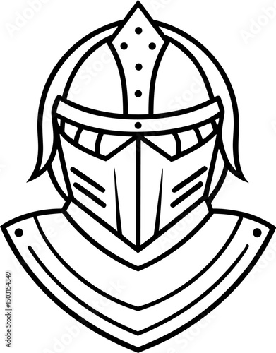 Medieval Knight Helmet Line Art Vector Illustration