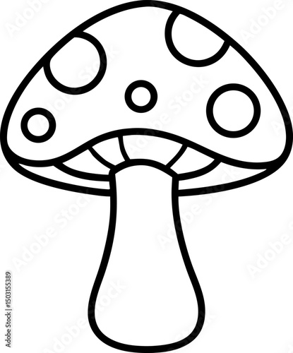 Mushroom With Spots Line Art Vector Illustration
