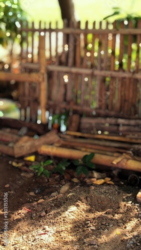Wallpaper Mural Blurred Bamboo Fence and Outdoor Garden Scene with Sunlight Torontodigital.ca