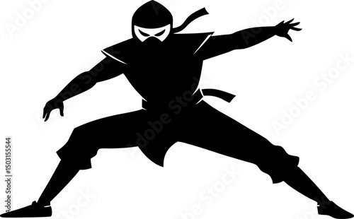 Ninja In Action Pose Silhouette Vector 