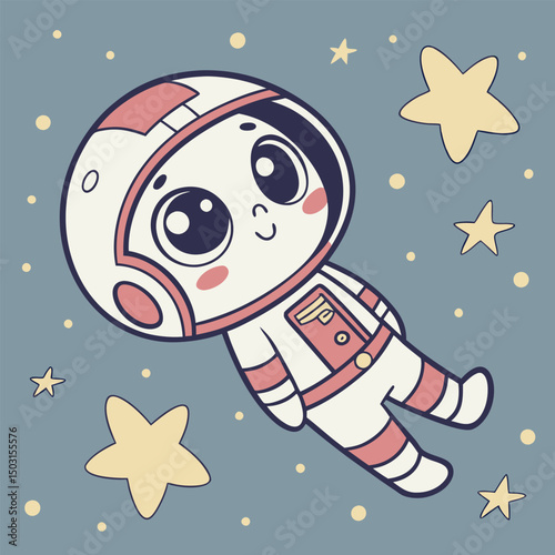 Cute 3D Cartoon Vector of Small Astronaut with Big Helmet Space Exploration Kid Friendly Design

