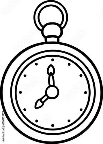 Old Pocket Watch Line Art Vector Illustration