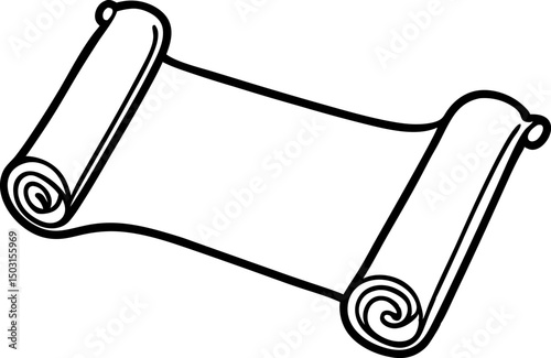 Old Scroll Unrolled Line Art Vector Illustration