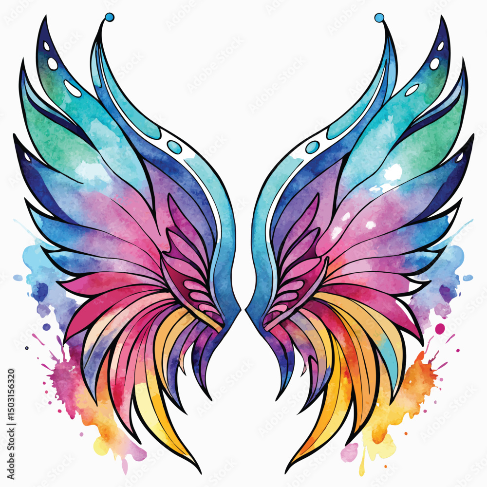 Obraz premium Watercolor Fairy Wings with Colorful Splashes