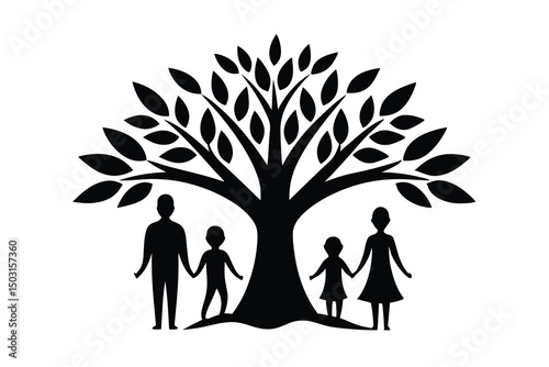Family tree silhouette representing family unity growth