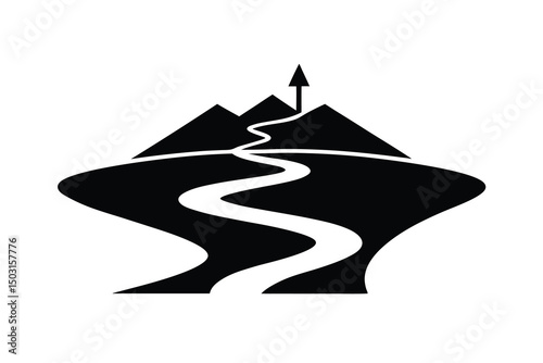 Winding road leading to mountain peak success journey