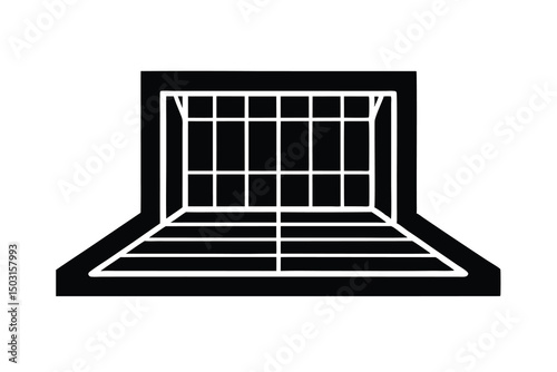 Black and white graphic of a basement window