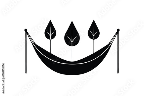Relaxing hammock underneath three trees peaceful nature scene