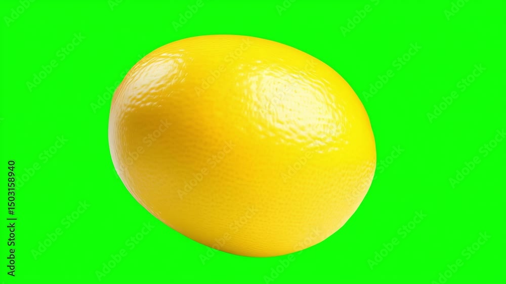 Bright yellow lemon rotating on green screen background showcasing its texture and color for a vibrant presentation of citrus fruit