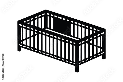 Baby crib cot isometric view black silhouette infant bed