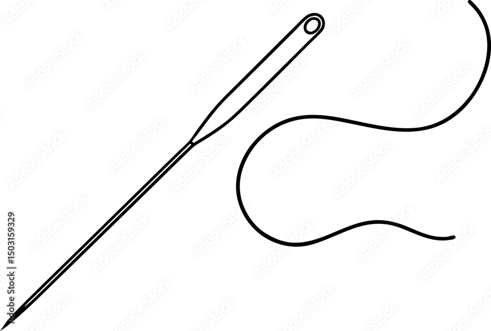 Sewing Needle Thread Line Art Vector Illustration Sewing Needle Thread Line Art Vector Illustration