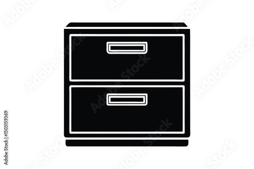 Two drawer filing cabinet simple black icon illustration