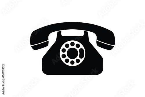 Classic retro rotary dial telephone icon black silhouette