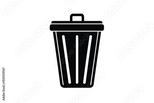 Simple black silhouette trash can icon illustration