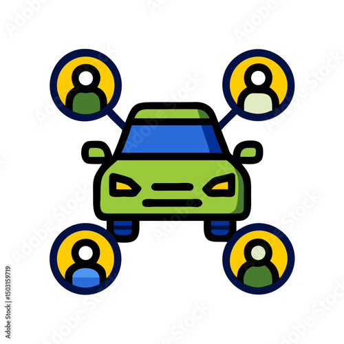 Car sharing icon representing community-based transportation and collaborative mobility solutions