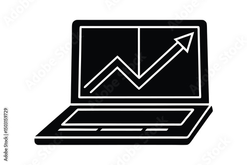 Laptop screen showing upward trending graph business growth success