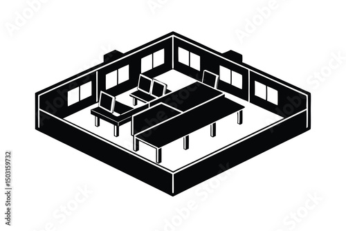 Isometric view modern office workspace design layout