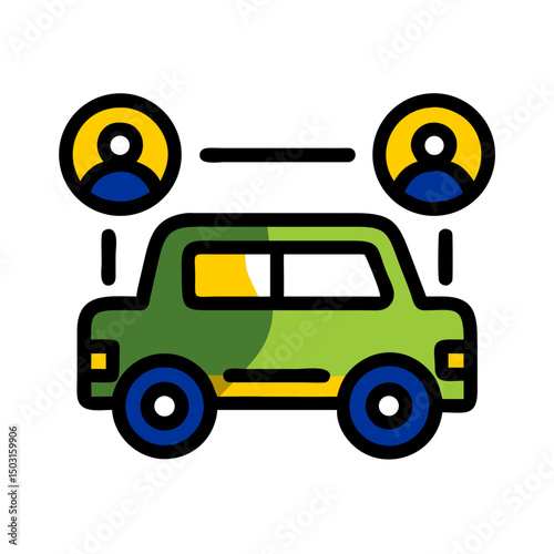 Shared vehicle icon illustrating carpooling concept with two passengers for eco-friendly transportation
