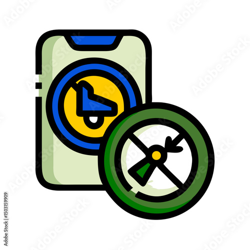 Silent ride mode icon featuring a smartphone and quiet symbol for peaceful transportation services