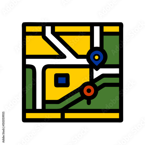 Subway map icon illustrating transportation routes and stations for urban transit systems