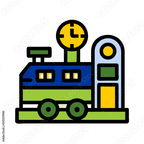 Train station icon representing urban transportation hubs for efficient rail travel