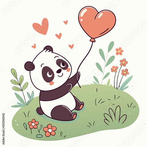 A Lovely 3D Vector of a Baby Panda Sitting on a Green Grass Patch Smiling Softly

