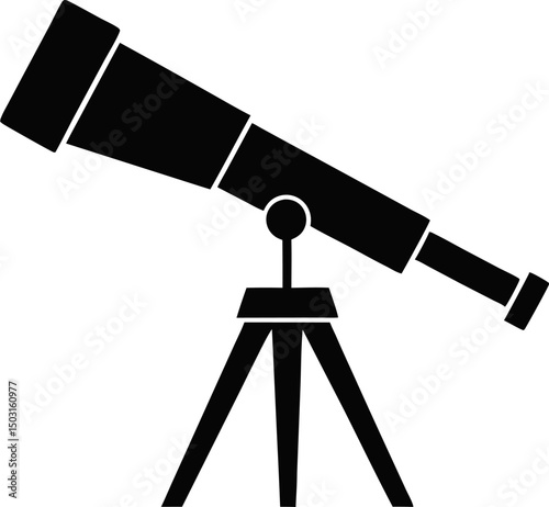 Telescope Pointing Skyward Silhouette Vector 