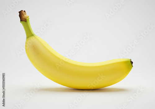 A single banana on a plain white background, showcasing its bright yellow color and smooth texture, Generative AI.