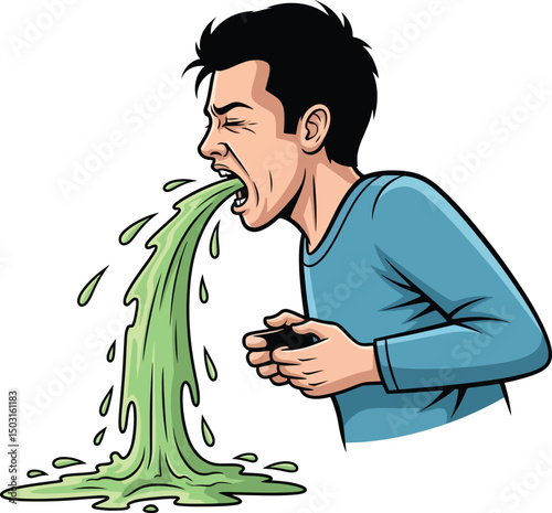 a man experiencing severe nausea and vomiting.