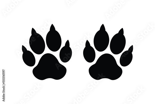 Two black silhouettes of animal paws prints isolated on white background