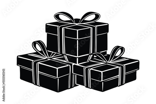 Stack of three beautifully wrapped gifts black silhouette