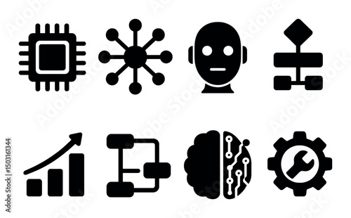 Ai and technology silhouette icons set – tools, innovation and digital transformation