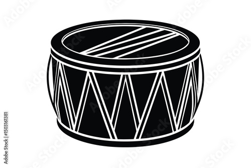 Black and white illustration of a traditional drum