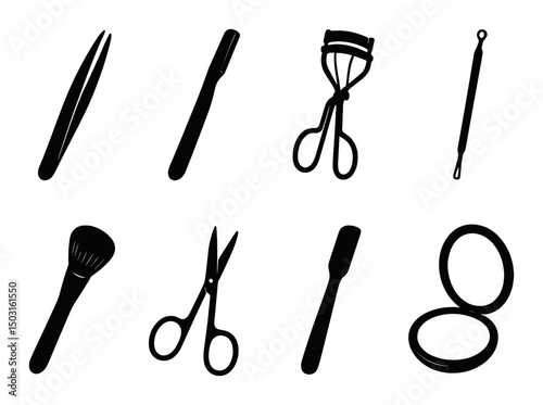 Beauty tools silhouette icons set – simple grooming and personal care symbols