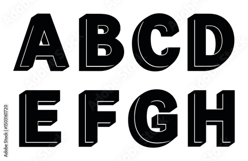 3d alphabet silhouette icons set – bold, letter symbols and typography essentials