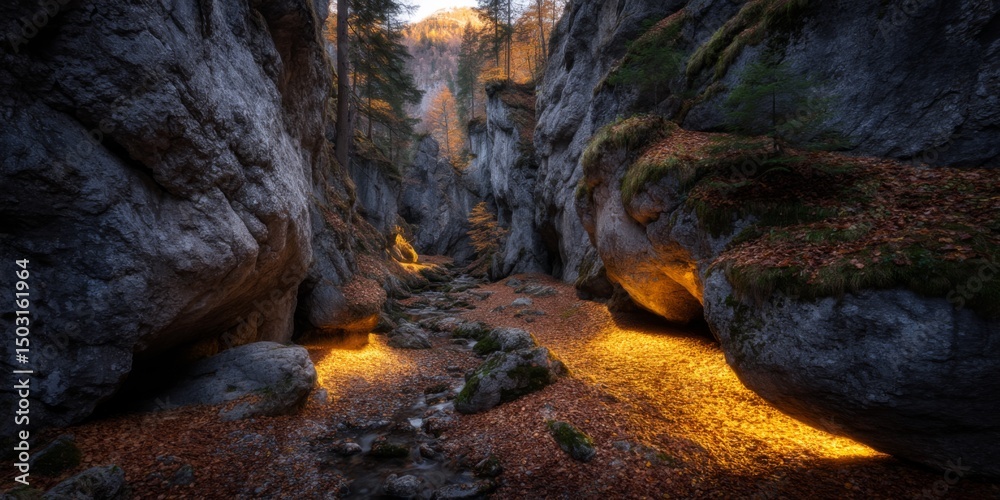 Majestic autumn glow in a serene rocky gorge nature photography enchanted landscape evening light tranquil scene Majestic autumn glow in a serene rocky gorge nature photography enchanted landscape evening light tranquil scene