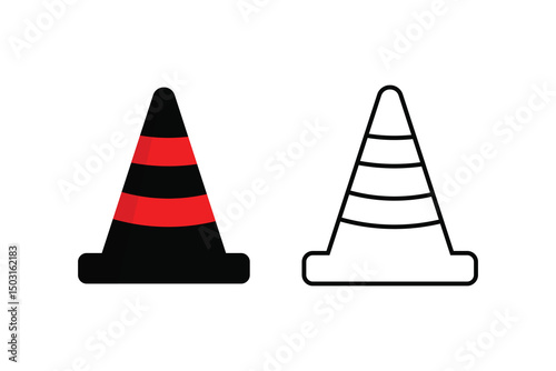 Traffic cone icon in orange and white for road safety and construction warning