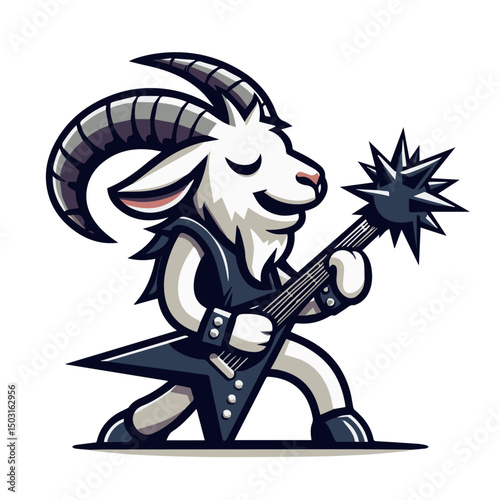 Goat mascot Rockstar Playing Guitar