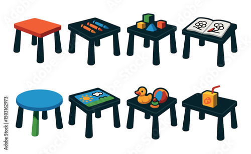 Children's table and play silhouette icons set – activity, fun, and learning symbols