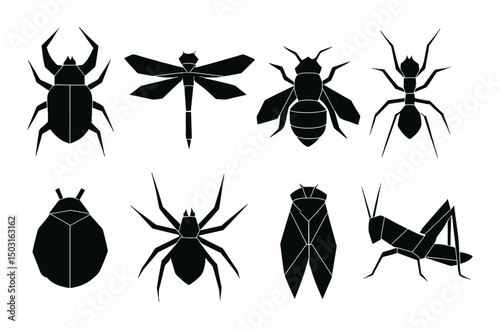 Origami insect silhouettes icons set – simple, minimal and artistic design elements