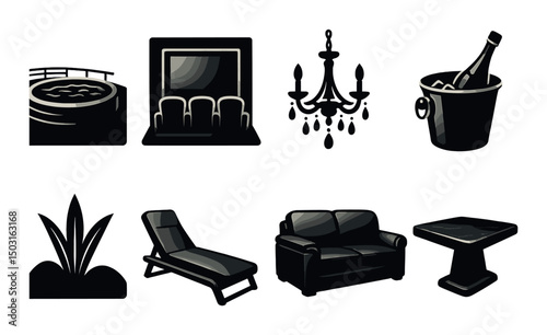Luxury yacht silhouette icons set – minimalist, boating and nautical symbols collection