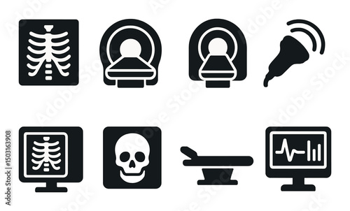 Medical imaging silhouette icons set - healthcare, diagnostics, radiology symbols